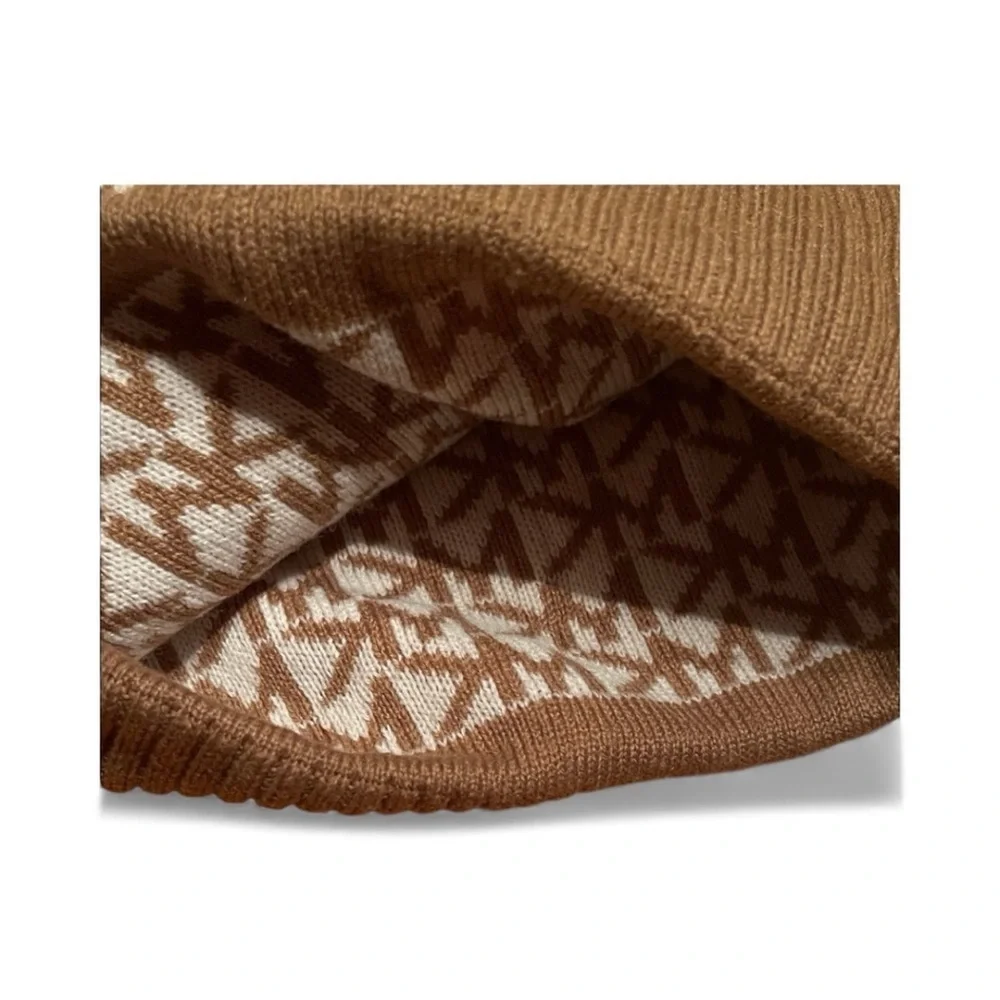 MICHAEL Michael Kors Logo Camel and Cream Knit Beanie